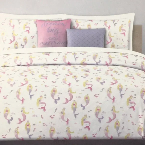 5pc Cynthia Rowley Mermaid FULL QUEEN Comforter Pillow Set Ocean Turtle Seahorse
